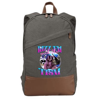 Autism Funny Rizz Em With The Tism Meme Autistic Opossum Cotton Canvas Backpack