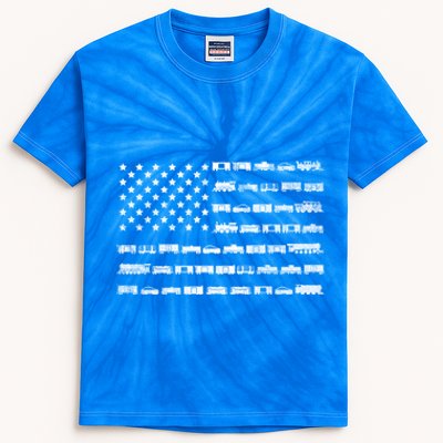 American Flag Railroad Train Conductor Gift Kids Tie-Dye T-Shirt