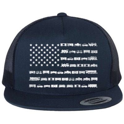 American Flag Railroad Train Conductor Gift Flat Bill Trucker Hat