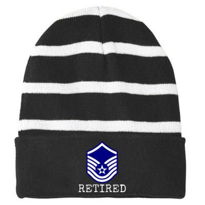 Air Force Retired E7 Master Sergeant Striped Beanie with Solid Band