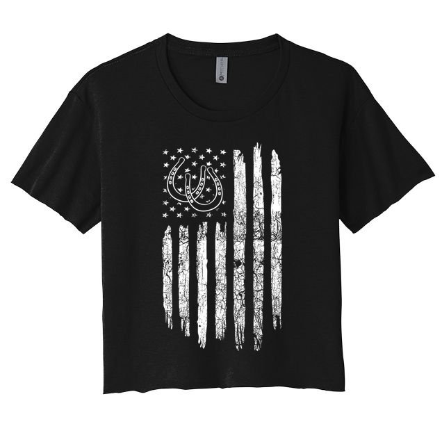 American Flag Roping Horse Lover Funny Gift Cow Vintage Roping Gift Crop Top