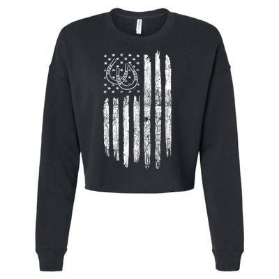American Flag Roping Horse Lover Funny Gift Cow Vintage Roping Gift Cropped Pullover Crew