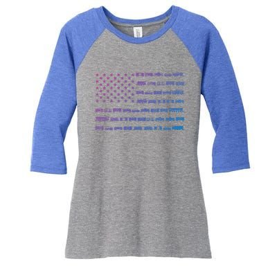 American Flag Railroad Train Conductor Gift Women's Tri-Blend 3/4-Sleeve Raglan Shirt