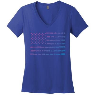 American Flag Railroad Train Conductor Gift Women's V-Neck T-Shirt