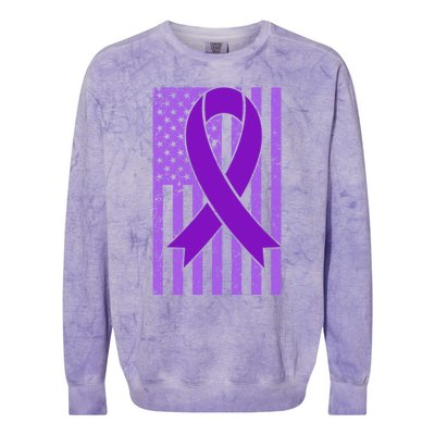 American Flag Ribbon Purple Sarcoidosis Awareness Great Gift Colorblast Crewneck Sweatshirt