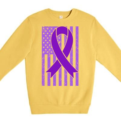 American Flag Ribbon Purple Sarcoidosis Awareness Great Gift Premium Crewneck Sweatshirt