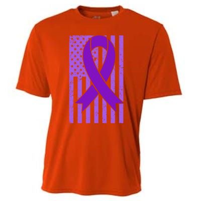 American Flag Ribbon Purple Sarcoidosis Awareness Great Gift Cooling Performance Crew T-Shirt