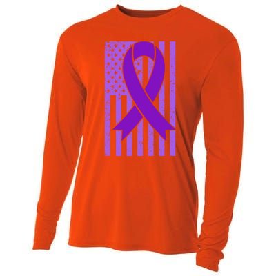 American Flag Ribbon Purple Sarcoidosis Awareness Great Gift Cooling Performance Long Sleeve Crew