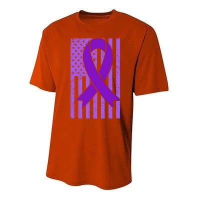 American Flag Ribbon Purple Sarcoidosis Awareness Great Gift Performance Sprint T-Shirt