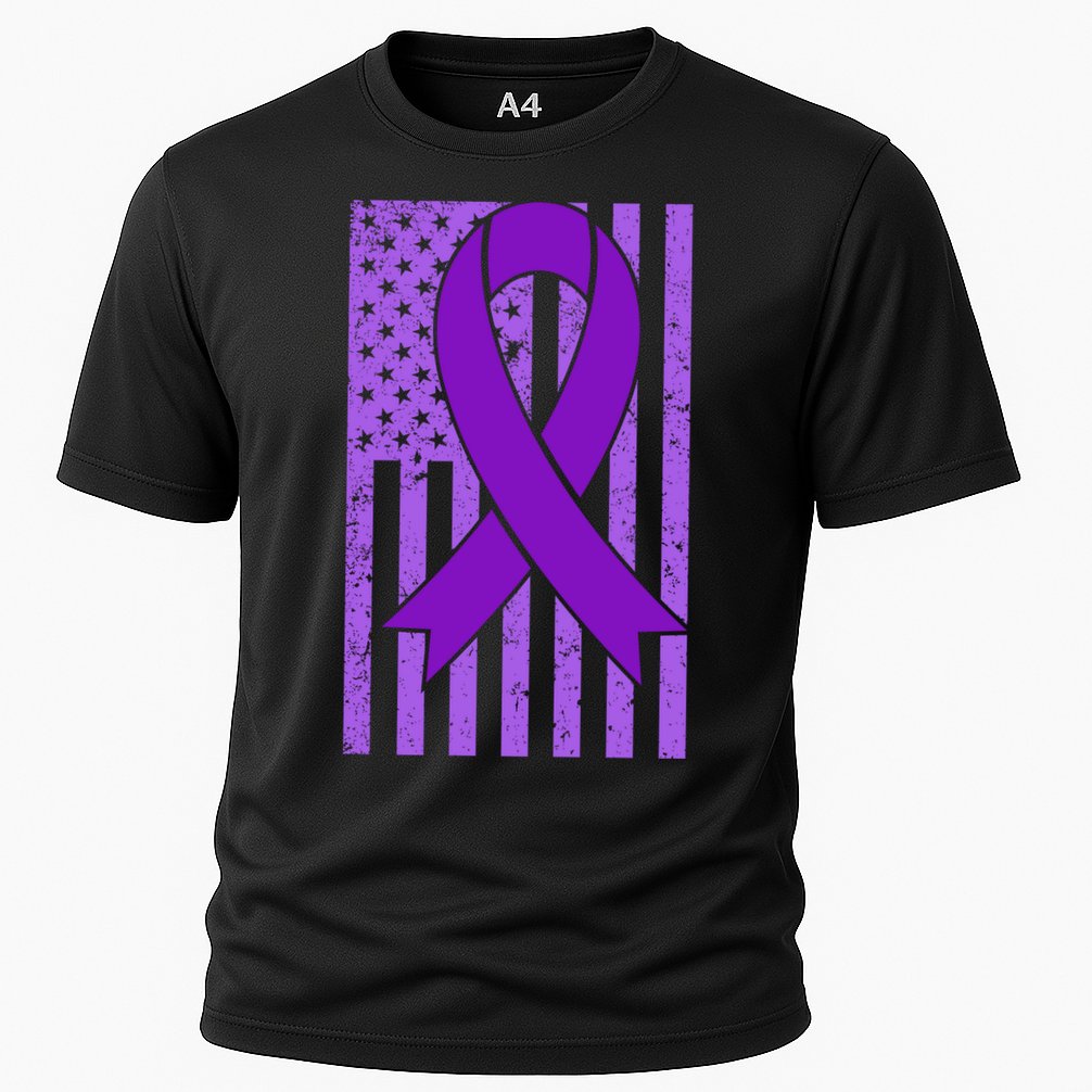 American Flag Ribbon Purple Sarcoidosis Awareness Great Gift Cooling Performance Crew T-Shirt