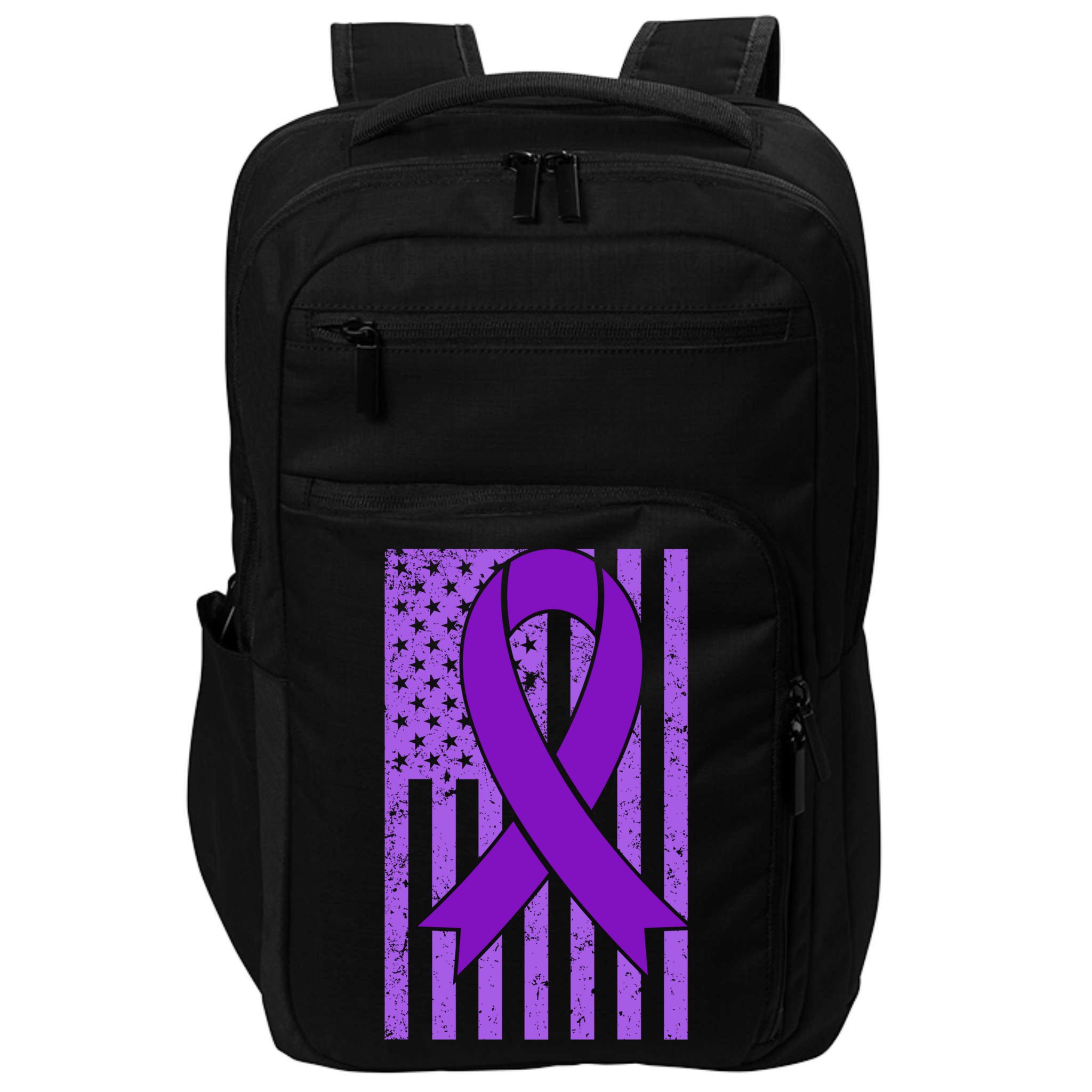 American Flag Ribbon Purple Sarcoidosis Awareness Great Gift Impact Tech Backpack