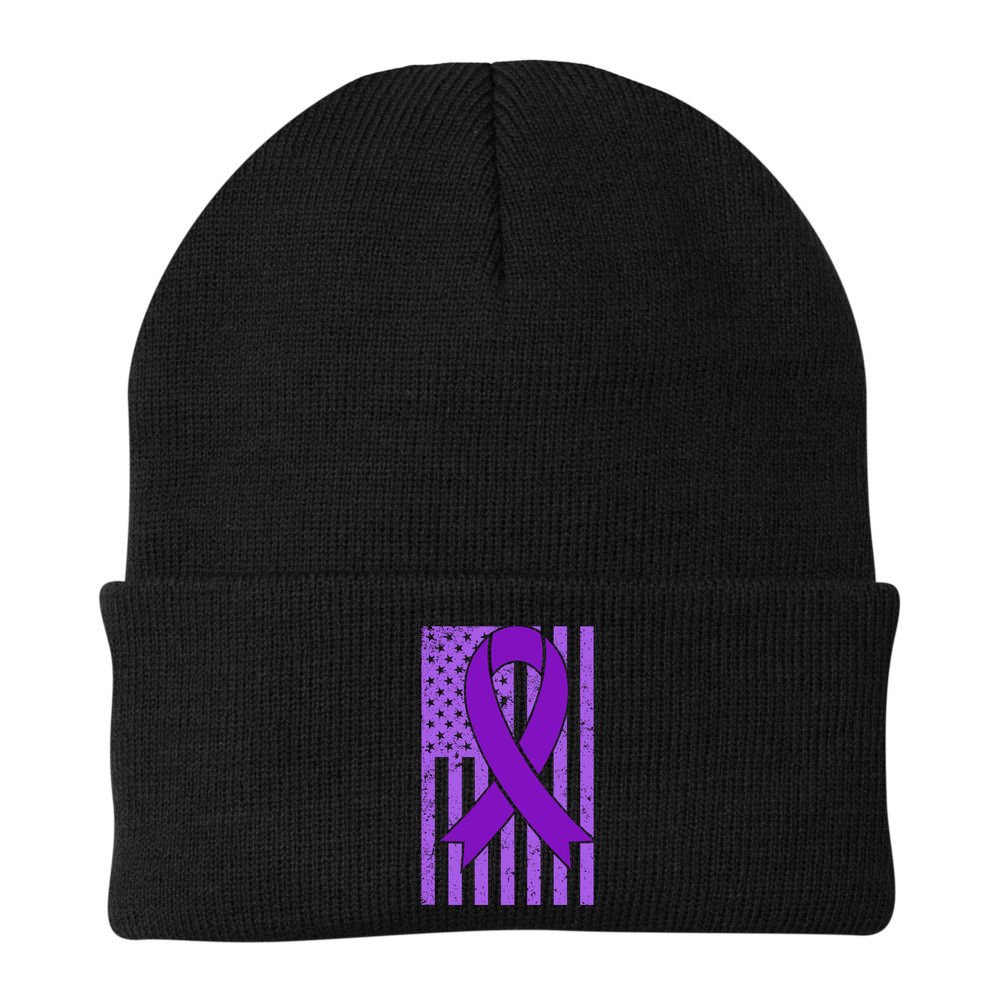 American Flag Ribbon Purple Sarcoidosis Awareness Great Gift Beanie
