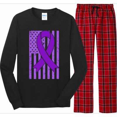 American Flag Ribbon Purple Sarcoidosis Awareness Great Gift Long Sleeve Pajama Set