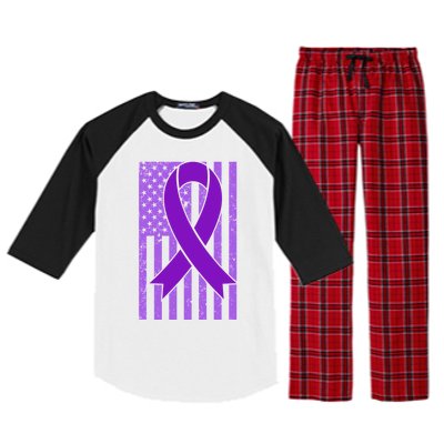 American Flag Ribbon Purple Sarcoidosis Awareness Great Gift Raglan Sleeve Pajama Set