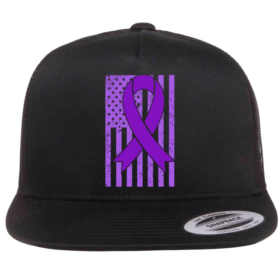 American Flag Ribbon Purple Sarcoidosis Awareness Great Gift Flat Bill Trucker Hat