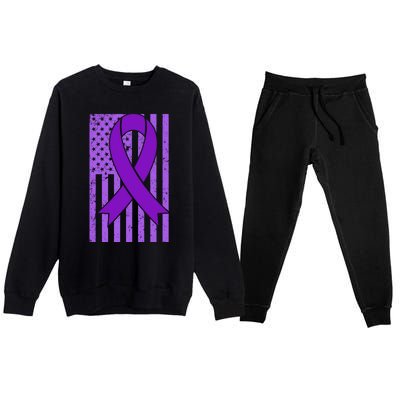 American Flag Ribbon Purple Sarcoidosis Awareness Great Gift Premium Crewneck Sweatsuit Set