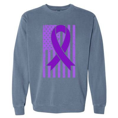 American Flag Ribbon Purple Sarcoidosis Awareness Great Gift Garment-Dyed Sweatshirt