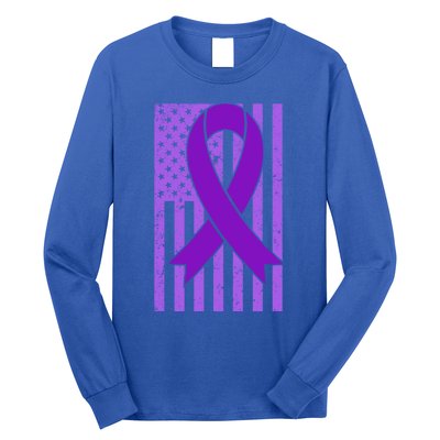 American Flag Ribbon Purple Sarcoidosis Awareness Great Gift Long Sleeve Shirt