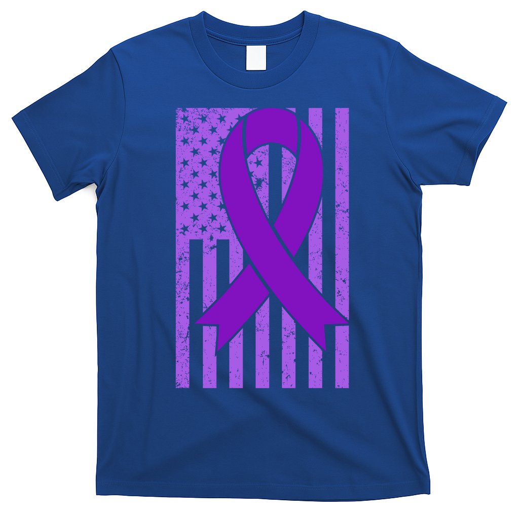 American Flag Ribbon Purple Sarcoidosis Awareness Great Gift T-Shirt