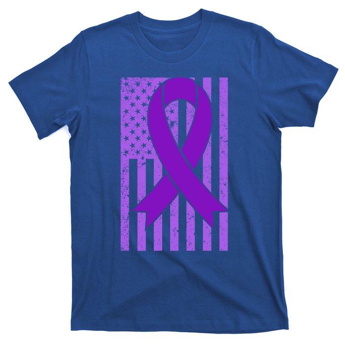 American Flag Ribbon Purple Sarcoidosis Awareness Great Gift T-Shirt