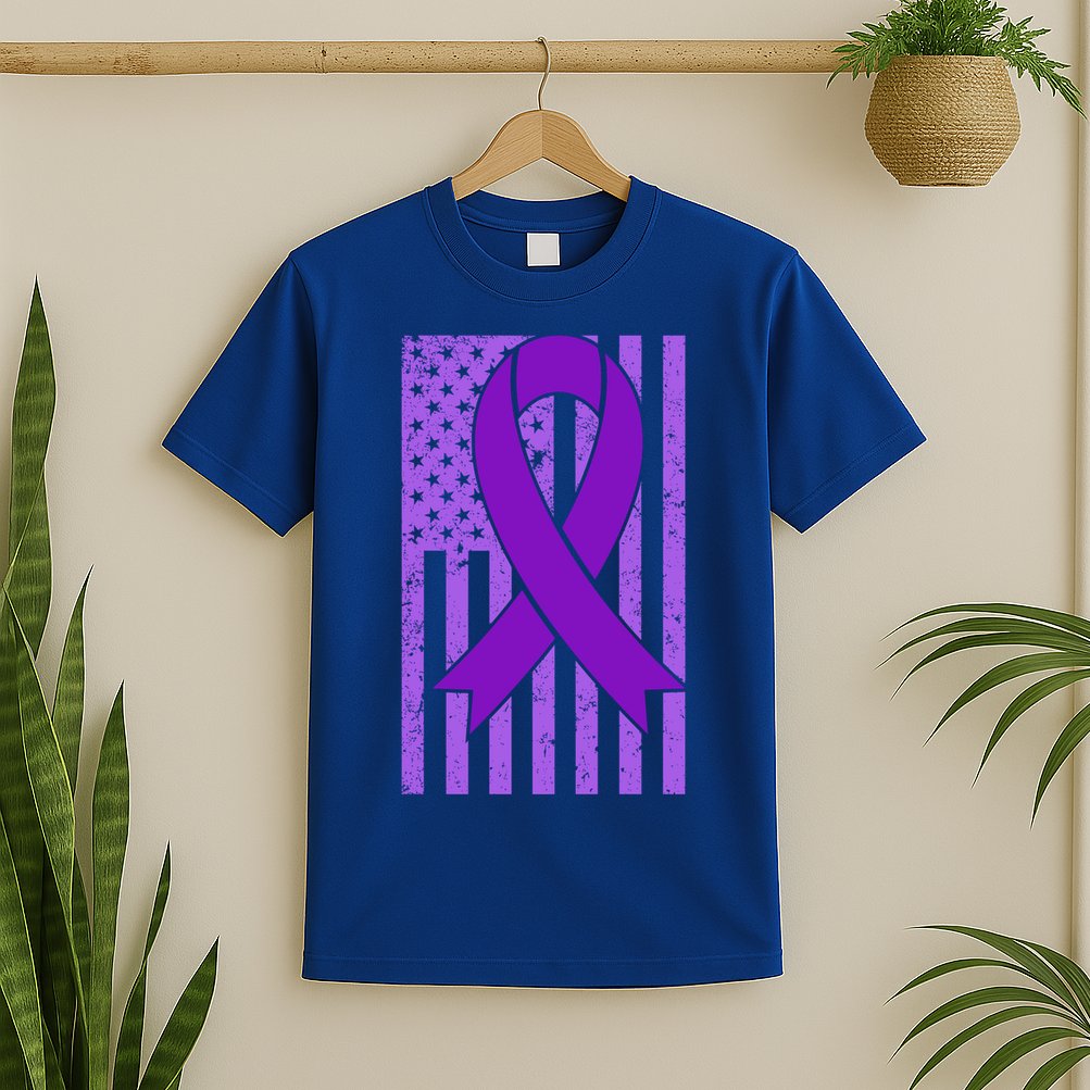 American Flag Ribbon Purple Sarcoidosis Awareness Great Gift T-Shirt