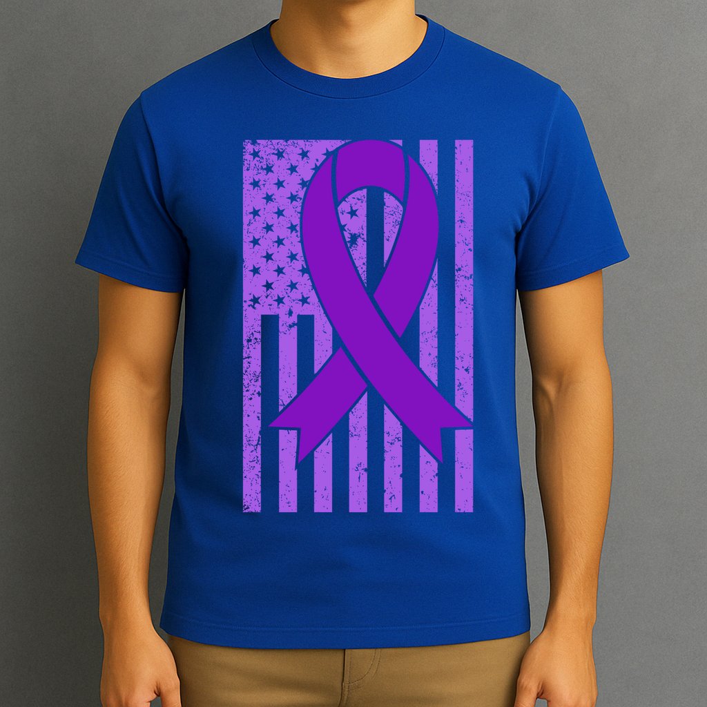 American Flag Ribbon Purple Sarcoidosis Awareness Great Gift T-Shirt