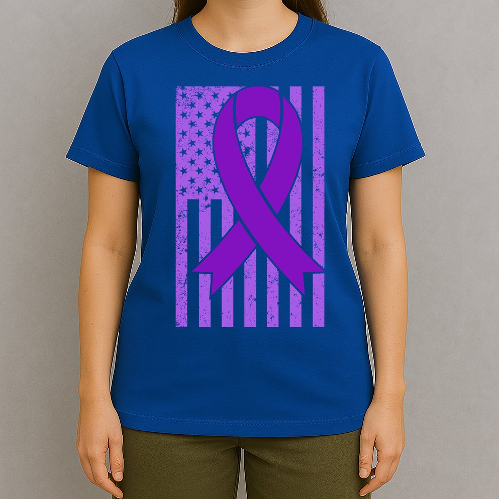 American Flag Ribbon Purple Sarcoidosis Awareness Great Gift T-Shirt