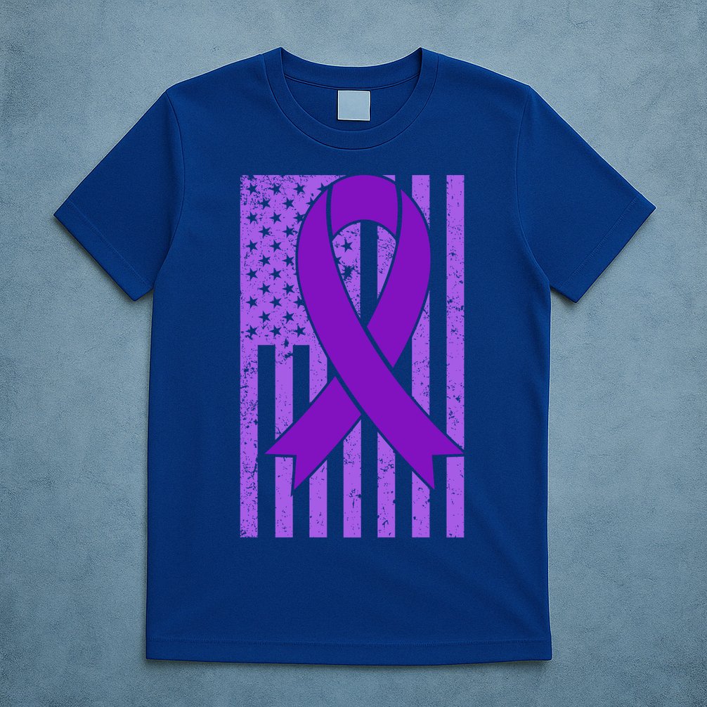 American Flag Ribbon Purple Sarcoidosis Awareness Great Gift T-Shirt