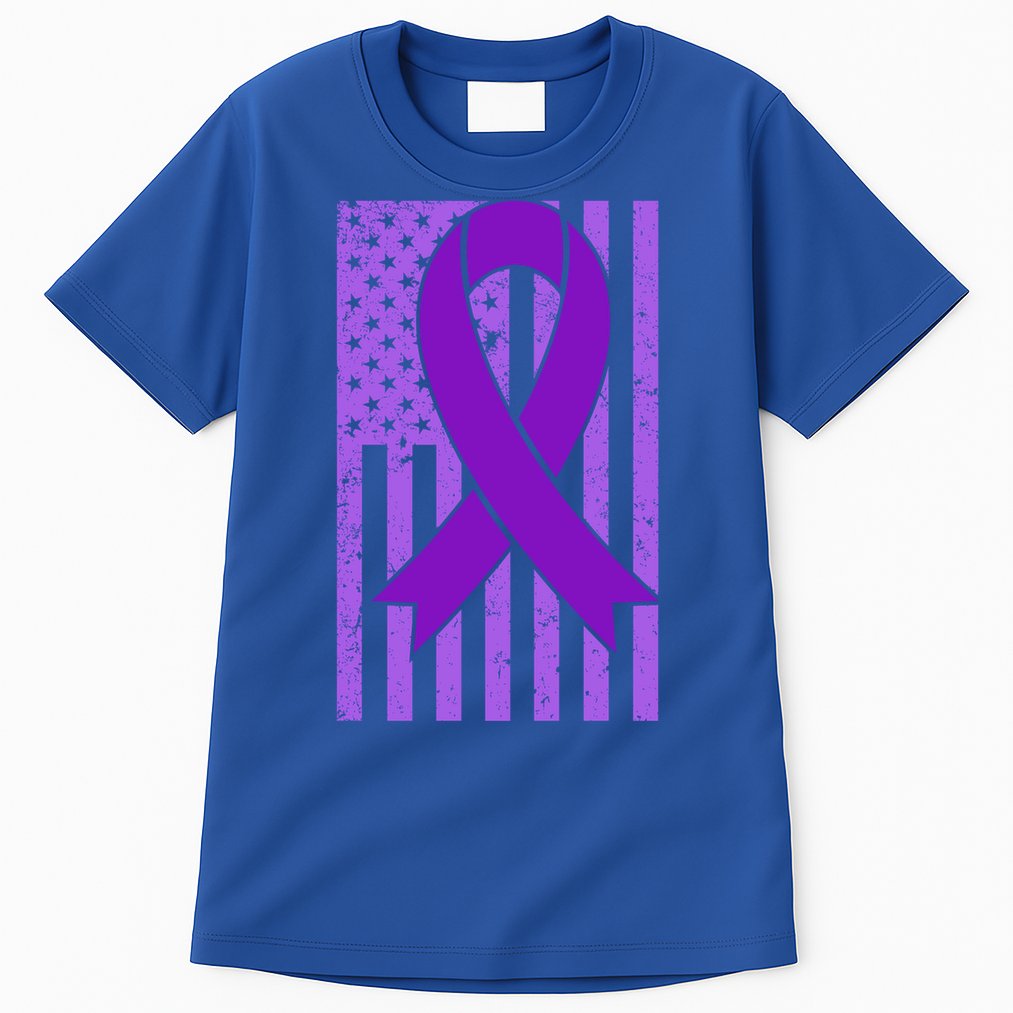 American Flag Ribbon Purple Sarcoidosis Awareness Great Gift Tall T-Shirt