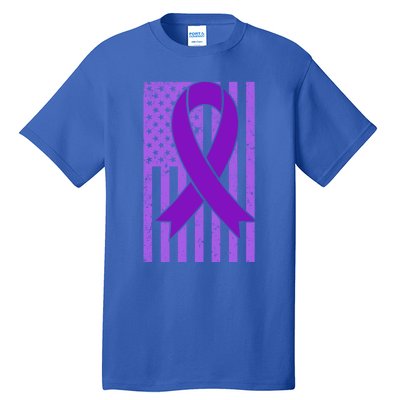 American Flag Ribbon Purple Sarcoidosis Awareness Great Gift Tall T-Shirt