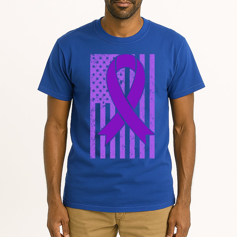 American Flag Ribbon Purple Sarcoidosis Awareness Great Gift Tall T-Shirt