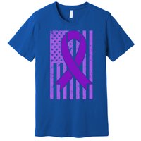 American Flag Ribbon Purple Sarcoidosis Awareness Great Gift Premium T-Shirt