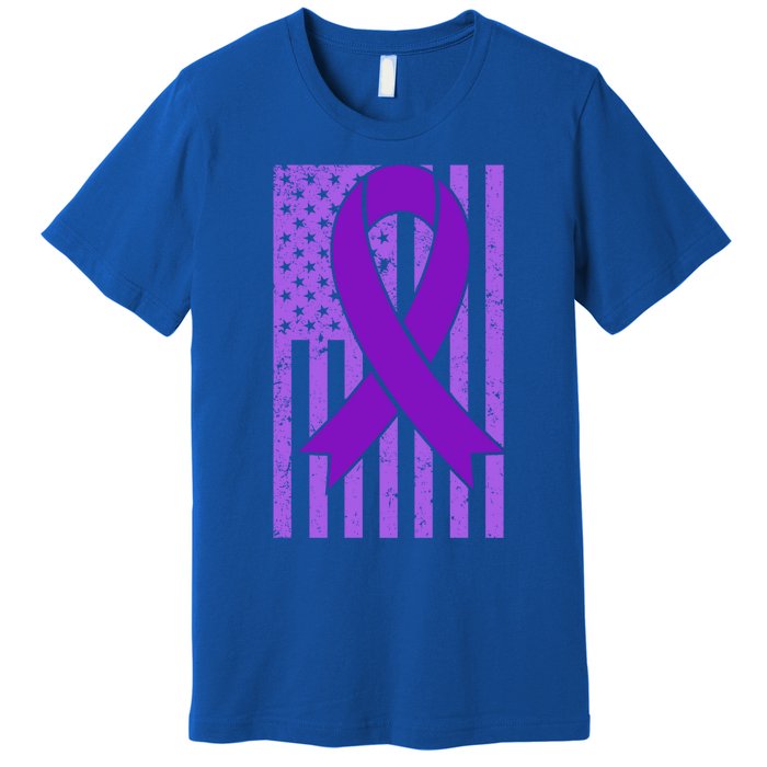 American Flag Ribbon Purple Sarcoidosis Awareness Great Gift Premium T-Shirt