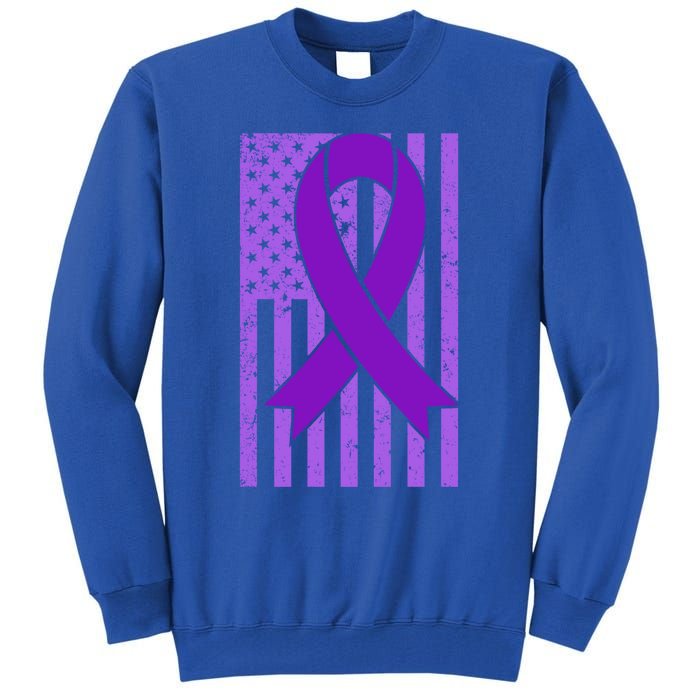 American Flag Ribbon Purple Sarcoidosis Awareness Great Gift Tall Sweatshirt