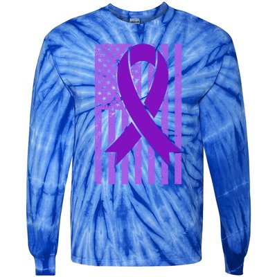 American Flag Ribbon Purple Sarcoidosis Awareness Great Gift Tie-Dye Long Sleeve Shirt