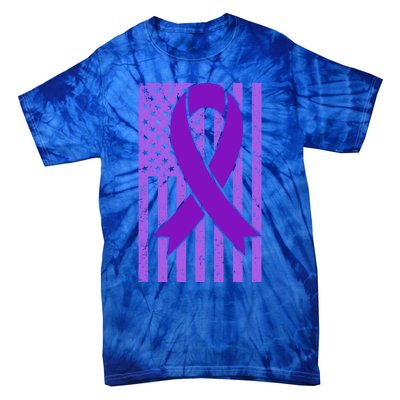 American Flag Ribbon Purple Sarcoidosis Awareness Great Gift Tie-Dye T-Shirt