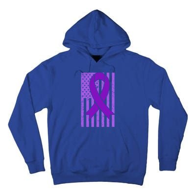 American Flag Ribbon Purple Sarcoidosis Awareness Great Gift Tall Hoodie