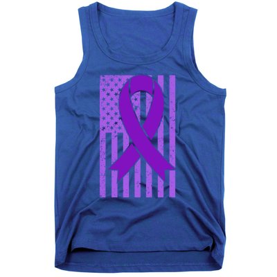 American Flag Ribbon Purple Sarcoidosis Awareness Great Gift Tank Top