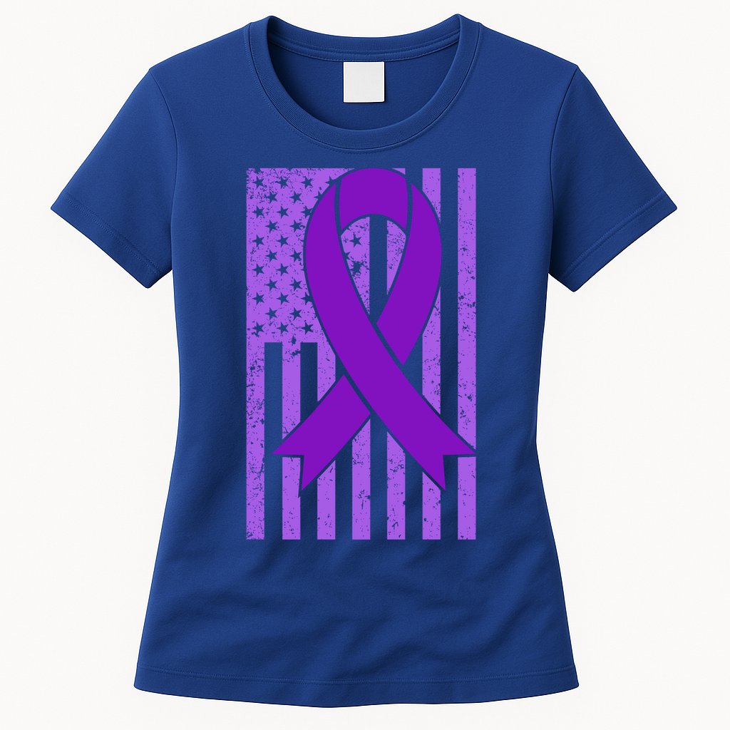American Flag Ribbon Purple Sarcoidosis Awareness Great Gift Womens T-Shirt