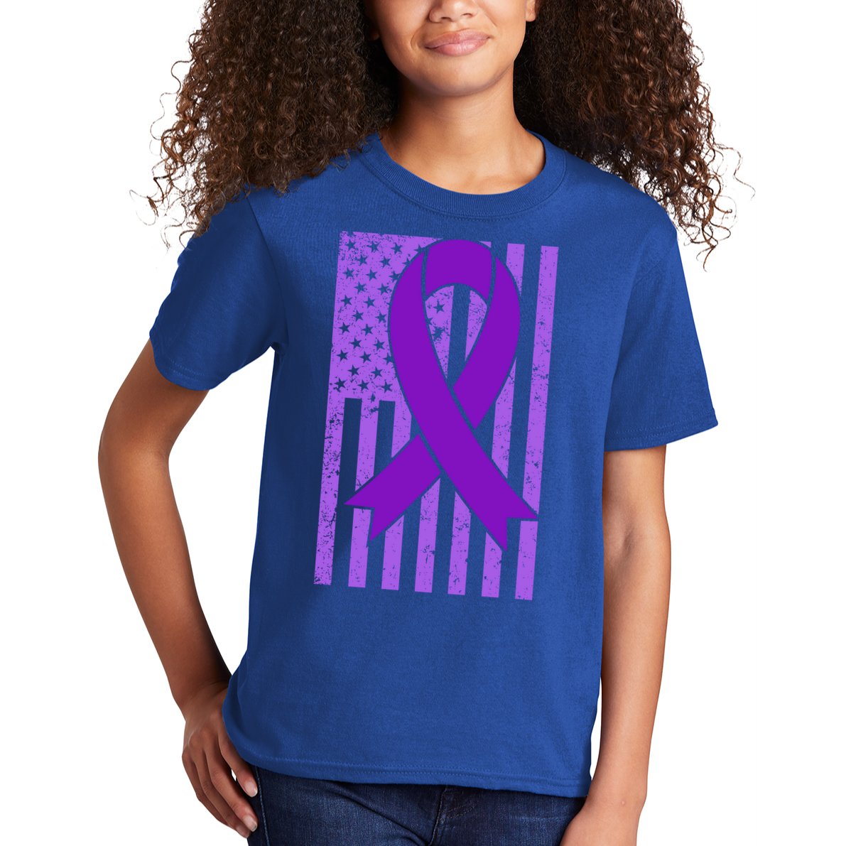 American Flag Ribbon Purple Sarcoidosis Awareness Great Gift Kids T-Shirt