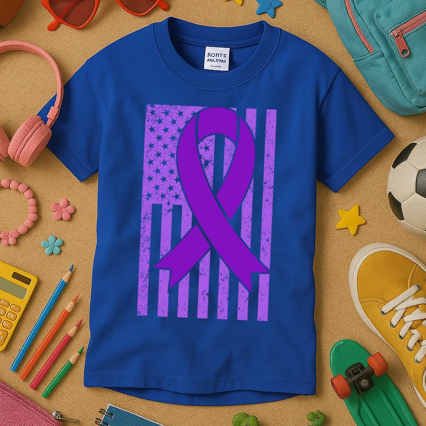 American Flag Ribbon Purple Sarcoidosis Awareness Great Gift Kids T-Shirt