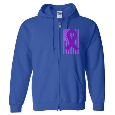 American Flag Ribbon Purple Sarcoidosis Awareness Great Gift Full Zip Hoodie