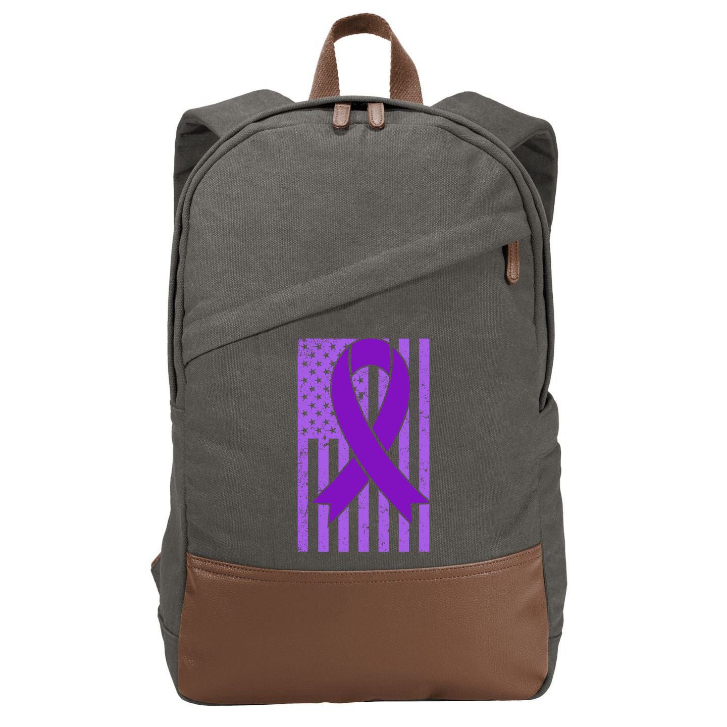 American Flag Ribbon Purple Sarcoidosis Awareness Great Gift Cotton Canvas Backpack