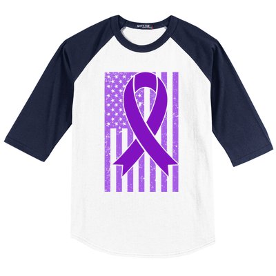 American Flag Ribbon Purple Sarcoidosis Awareness Great Gift Baseball Sleeve Shirt