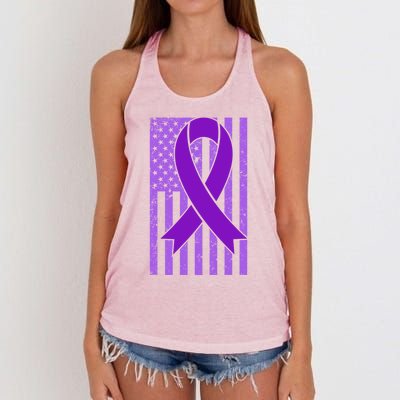 American Flag Ribbon Purple Sarcoidosis Awareness Great Gift Women's Knotted Racerback Tank