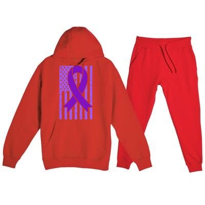 American Flag Ribbon Purple Sarcoidosis Awareness Great Gift Premium Hooded Sweatsuit Set