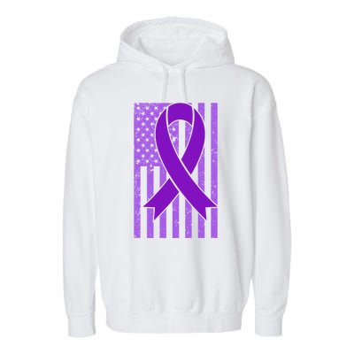 American Flag Ribbon Purple Sarcoidosis Awareness Great Gift Garment-Dyed Fleece Hoodie