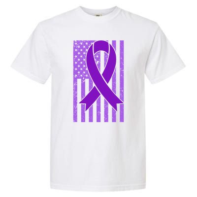 American Flag Ribbon Purple Sarcoidosis Awareness Great Gift Garment-Dyed Heavyweight T-Shirt