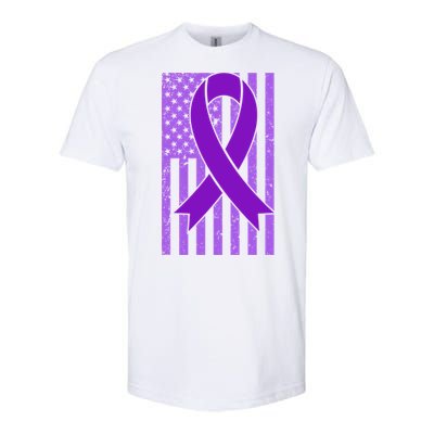 American Flag Ribbon Purple Sarcoidosis Awareness Great Gift Softstyle CVC T-Shirt