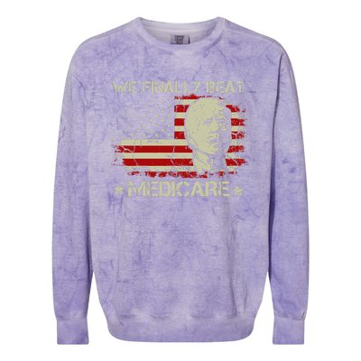 American Flag Retro We Finally Beat Medicare Funny Biden Colorblast Crewneck Sweatshirt